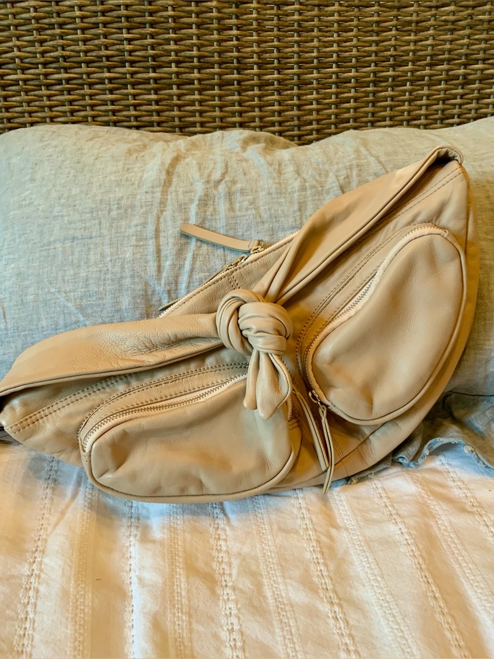 Free People Kaia Soft Cream Leather Sling Crossbody Bag with Knot Detail - Picture 3 of 10